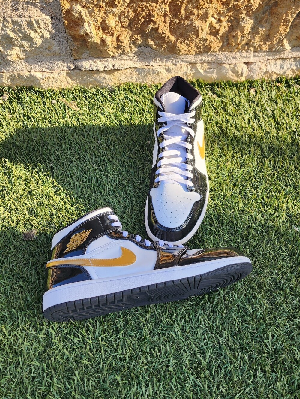 Nike Air Jordan 1 Mid White Black Gold - Men's Sneakers